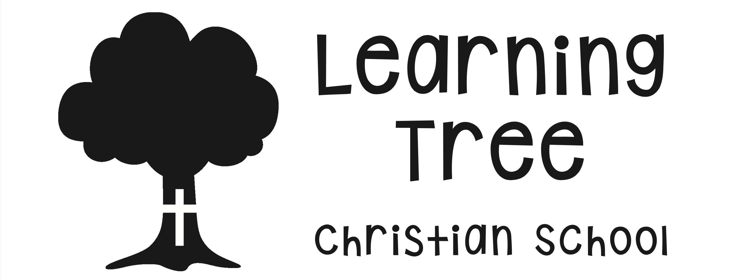 site logo of a black tree with a cross on the trunk. Learning Tree Christian School.